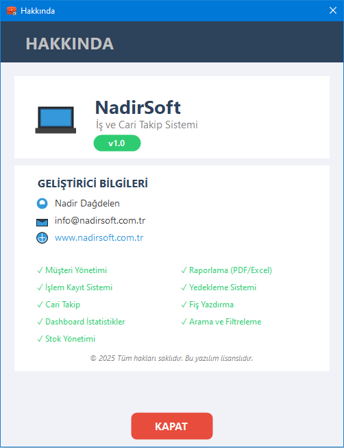 Hakkında Ekranı