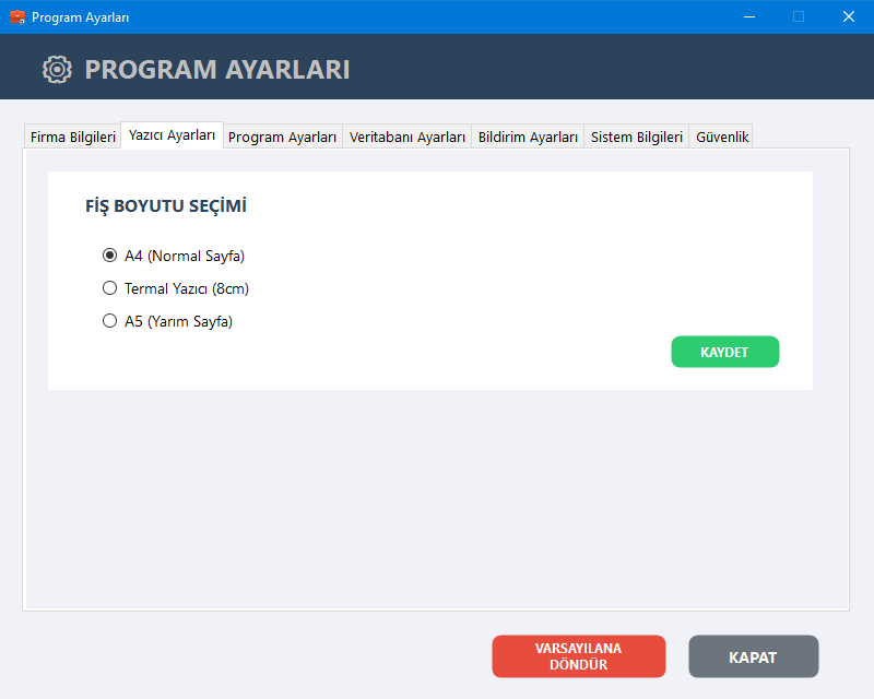 Program Ayarları